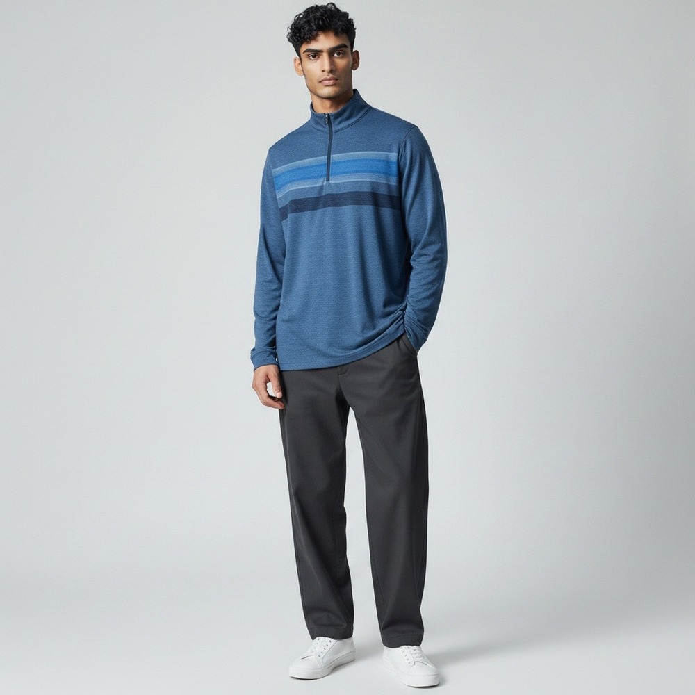 Ben Hogan Performance Pullover 3XL Blue Striped Quarter Zip Heathered Active Top
